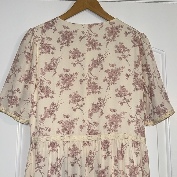 Lucca Vintage Floral Cream & Pink Button Front Maxi Dress Size Medium - Picture 7 of 10